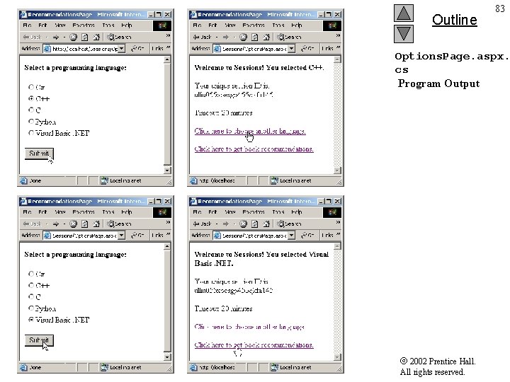 Outline 83 Options. Page. aspx. cs Program Output 2002 Prentice Hall. All rights reserved.