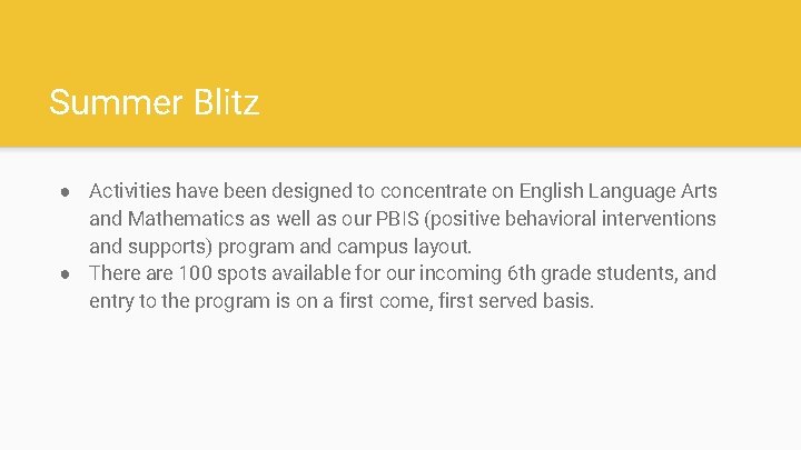 Summer Blitz ● Activities have been designed to concentrate on English Language Arts and