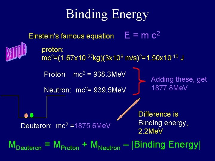 Binding Energy Einstein’s famous equation E = m c 2 proton: mc 2=(1. 67