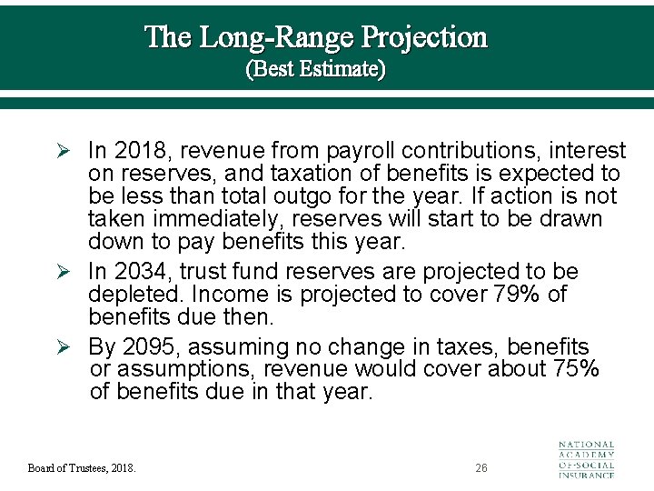 The Long-Range Projection (Best Estimate) Ø In 2018, revenue from payroll contributions, interest on