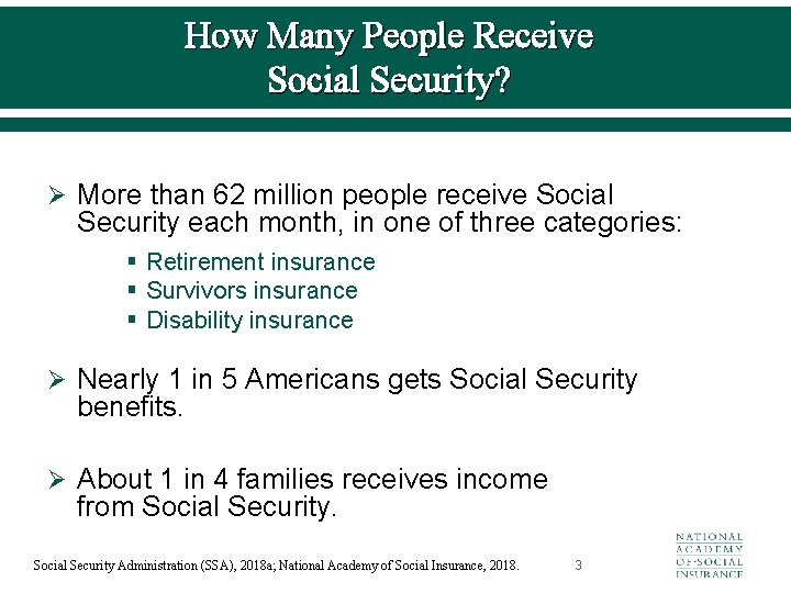 How Many People Receive Social Security? Ø More than 62 million people receive Social
