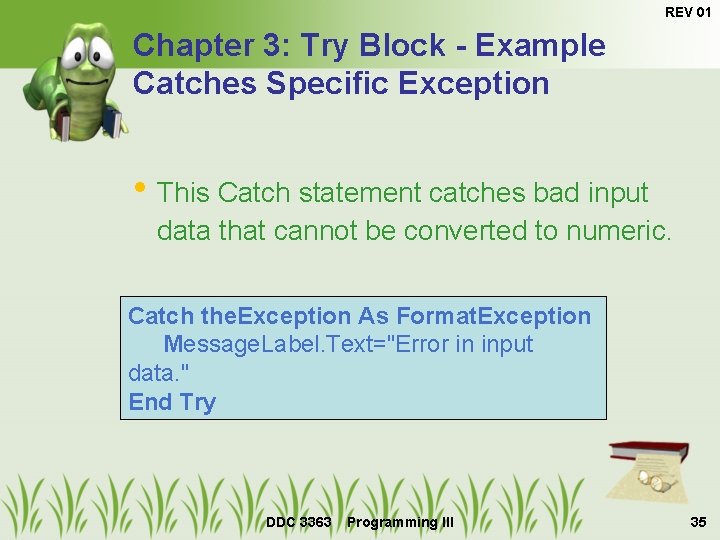REV 01 Chapter 3: Try Block - Example Catches Specific Exception • This Catch