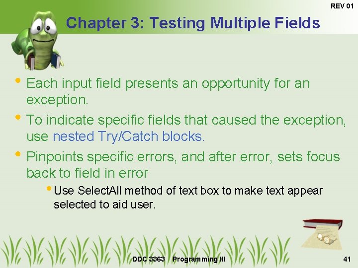 REV 01 Chapter 3: Testing Multiple Fields • Each input field presents an opportunity