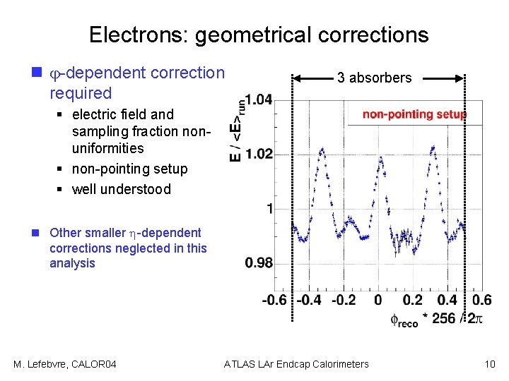Electrons: geometrical corrections n -dependent correction required 3 absorbers § electric field and sampling