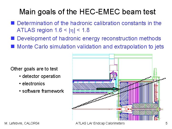Main goals of the HEC-EMEC beam test n Determination of the hadronic calibration constants