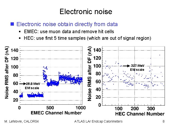 Electronic noise n Electronic noise obtain directly from data § EMEC: use muon data