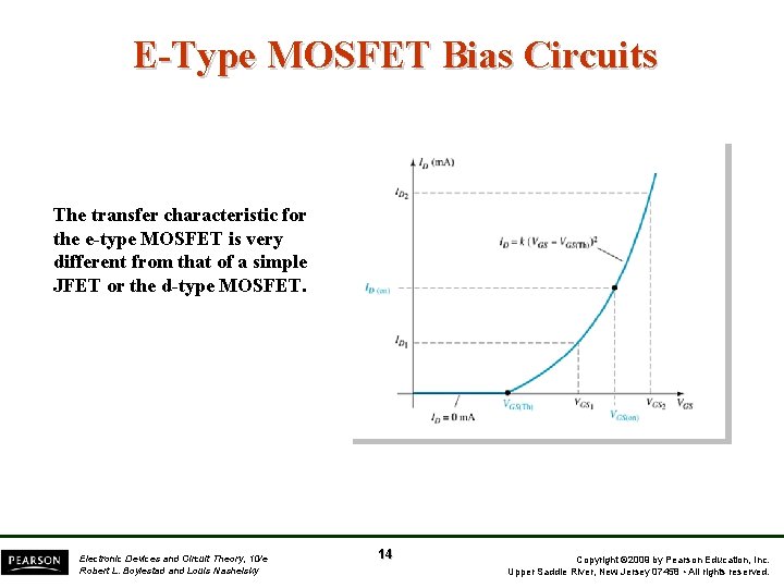 E-Type MOSFET Bias Circuits The transfer characteristic for the e-type MOSFET is very different