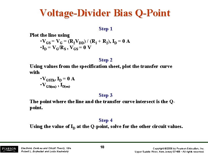 Voltage-Divider Bias Q-Point Step 1 Plot the line using • VGS = VG =