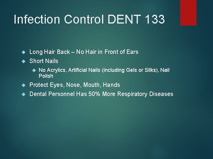 Infection Control DENT 133 Long Hair Back – No Hair in Front of Ears