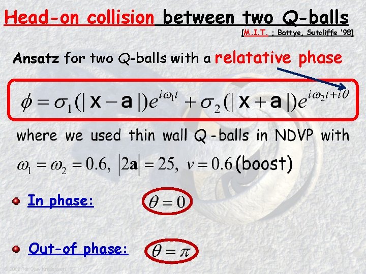 Head-on collision between two Q-balls [M. I. T. ; Battye, Sutcliffe ‘ 98] Ansatz