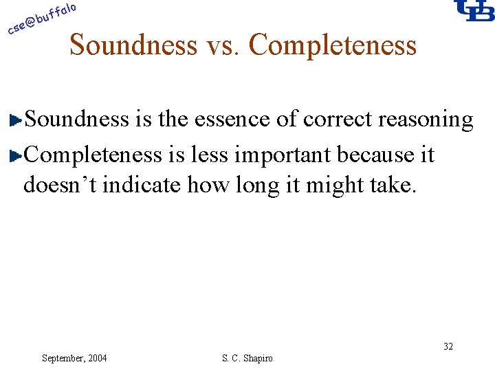 alo f buf @ cse Soundness vs. Completeness Soundness is the essence of correct