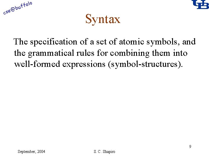 alo f buf @ cse Syntax The specification of a set of atomic symbols,
