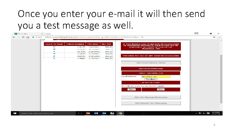 Once you enter your e-mail it will then send you a test message as