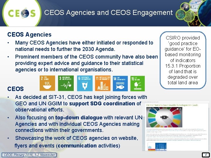 CEOS Agencies and CEOS Engagement CEOS Agencies • • Many CEOS Agencies have either