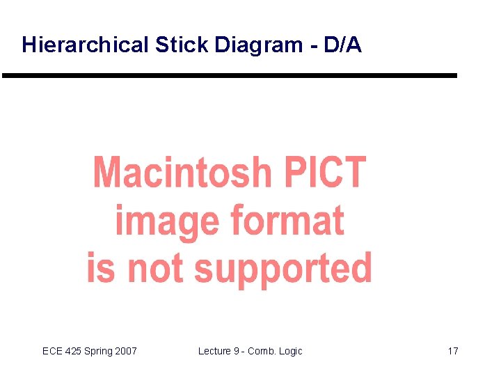 Hierarchical Stick Diagram - D/A ECE 425 Spring 2007 Lecture 9 - Comb. Logic