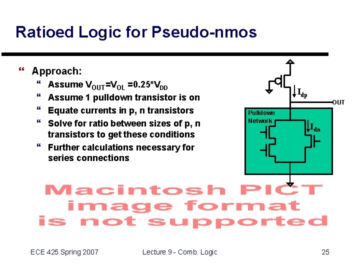 Ratioed Logic for Pseudo-nmos } Approach: } } Assume VOUT=VOL =0. 25*VDD Assume 1