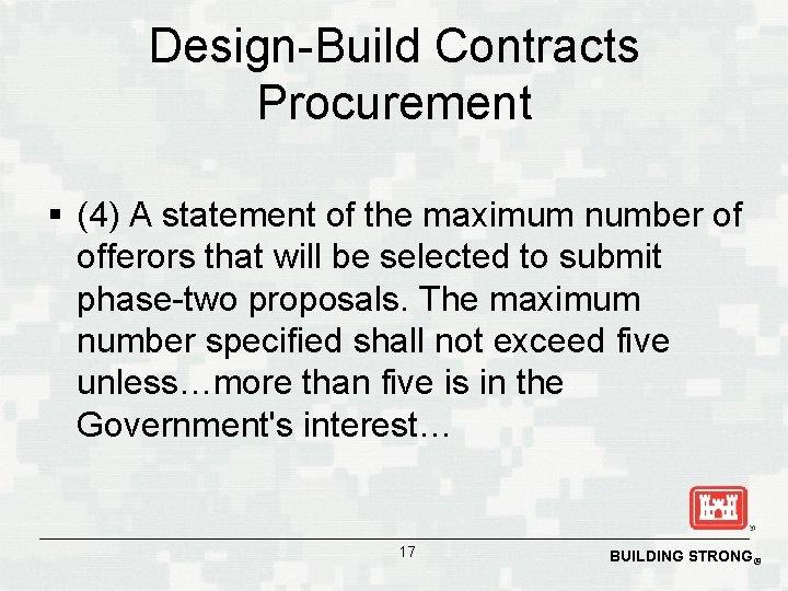 Design-Build Contracts Procurement § (4) A statement of the maximum number of offerors that