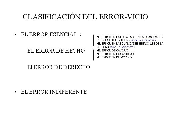 CLASIFICACIÓN DEL ERROR-VICIO • EL ERROR ESENCIAL : EL ERROR DE HECHO El ERROR