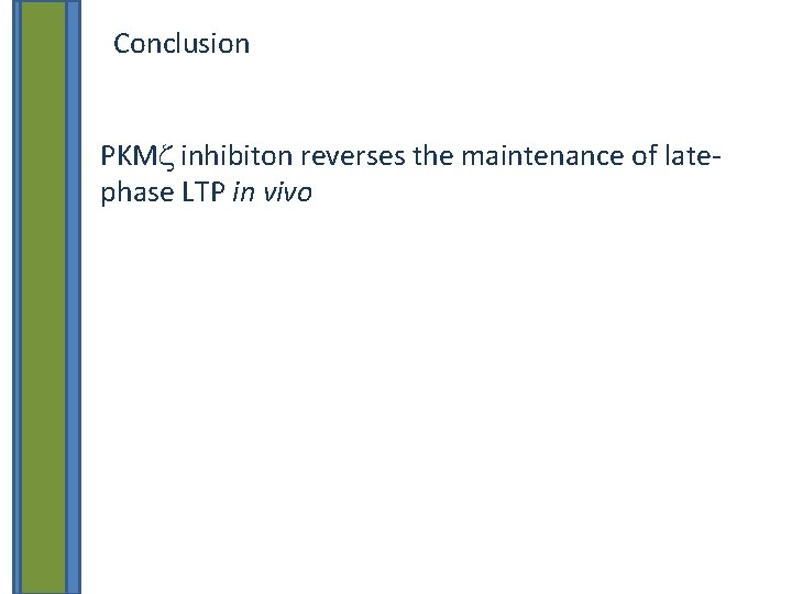 Conclusion PKMz inhibiton reverses the maintenance of latephase LTP in vivo 