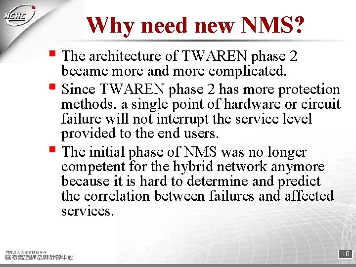 Why need new NMS? § The architecture of TWAREN phase 2 became more and