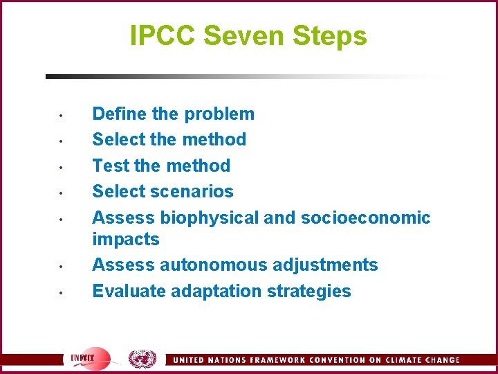 IPCC Seven Steps • • Define the problem Select the method Test the method