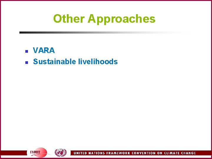 Other Approaches n n VARA Sustainable livelihoods 