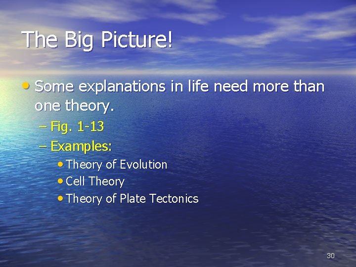 The Big Picture! • Some explanations in life need more than one theory. –