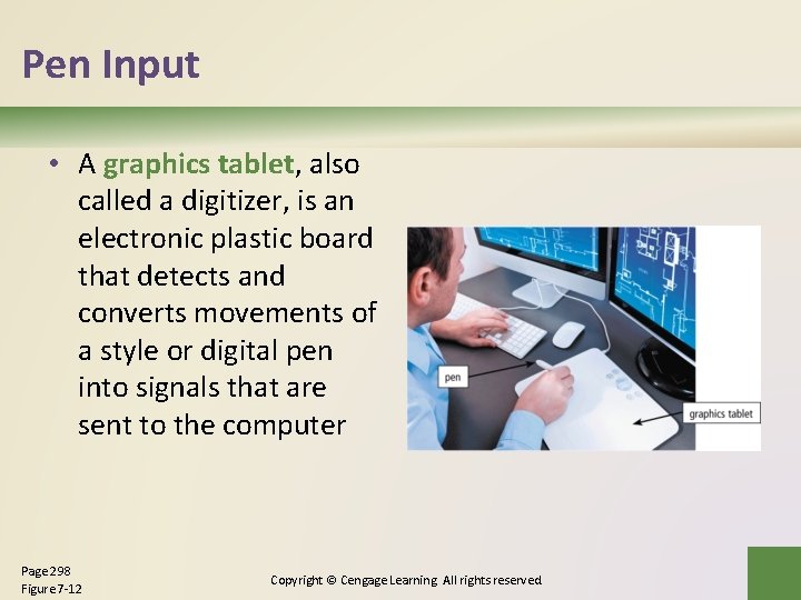 Pen Input • A graphics tablet, also called a digitizer, is an electronic plastic Pen Input • A graphics tablet, also called a digitizer, is an electronic plastic