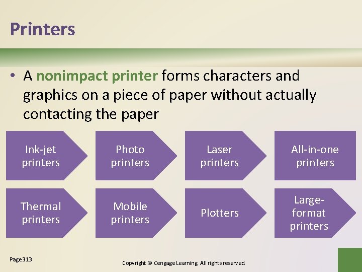 Printers • A nonimpact printer forms characters and graphics on a piece of paper Printers • A nonimpact printer forms characters and graphics on a piece of paper