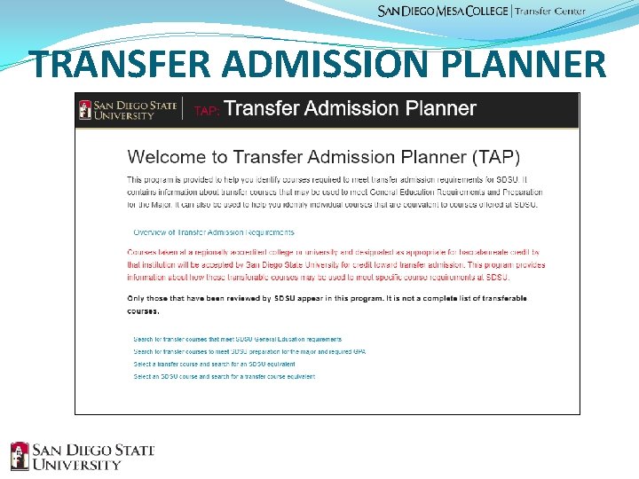 TRANSFER ADMISSION PLANNER 