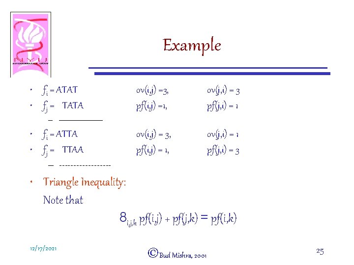 Example • fi = ATAT • fj = TATA ov(i, j) =3, pf(i, j)