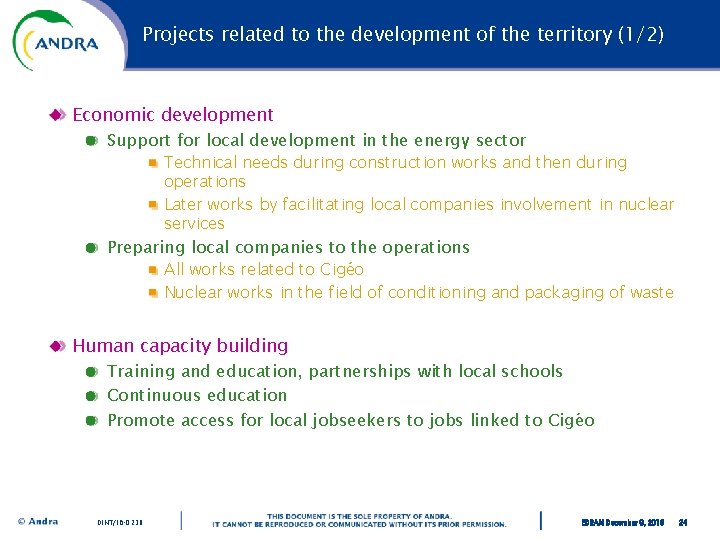 Projects related to the development of the territory (1/2) Economic development Support for local