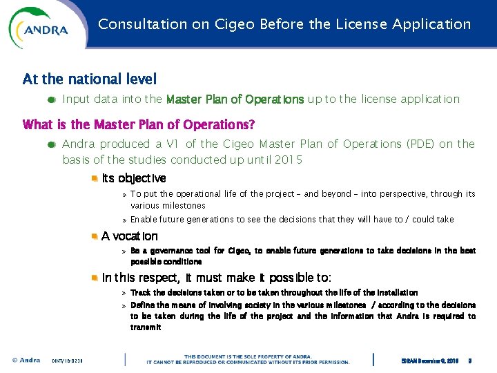 Consultation on Cigeo Before the License Application At the national level Input data into