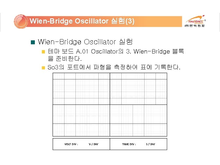 Wien-Bridge Oscillator 실험(3) Wien-Bridge Oscillator 실험 테마 보드 A. 01 Oscillator의 3. Wien-Bridge 블록