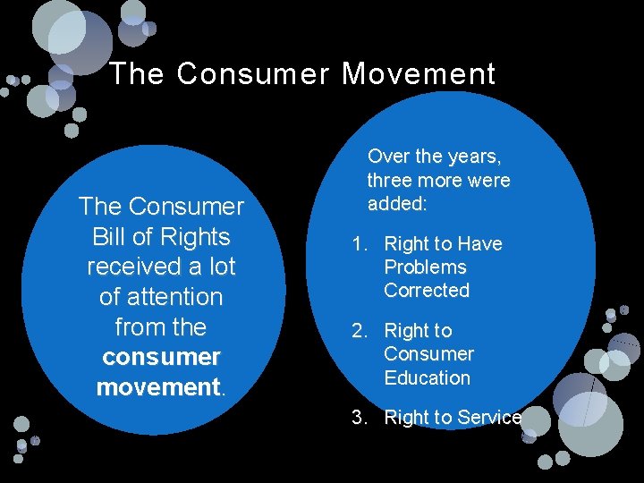 The Consumer Movement The Consumer Bill of Rights received a lot of attention from