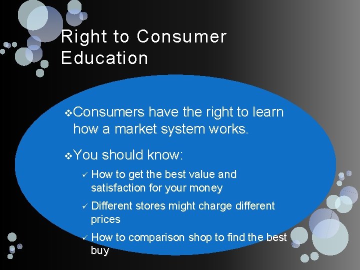 Right to Consumer Education v Consumers have the right to learn how a market