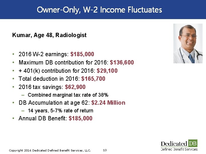 Owner-Only, W-2 Income Fluctuates Kumar, Age 48, Radiologist • • • 2016 W-2 earnings: