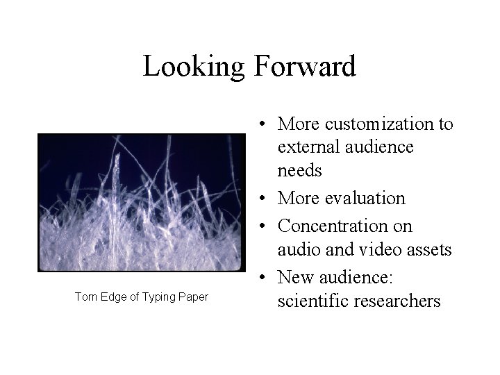 Looking Forward Torn Edge of Typing Paper • More customization to external audience needs