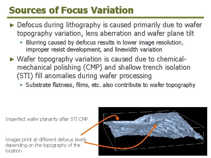 Sources of Focus Variation ► Defocus during lithography is caused primarily due to wafer