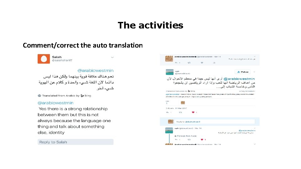 The activities Comment/correct the auto translation 