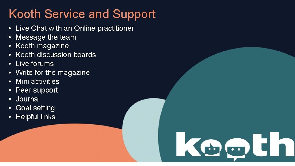 Kooth Service and Support • • • Live Chat with an Online practitioner Message