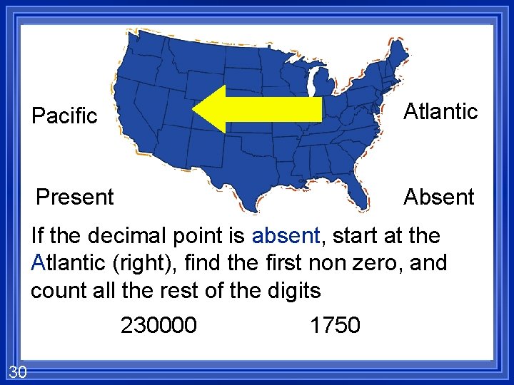 Pacific Atlantic Present Absent If the decimal point is absent, start at the Atlantic
