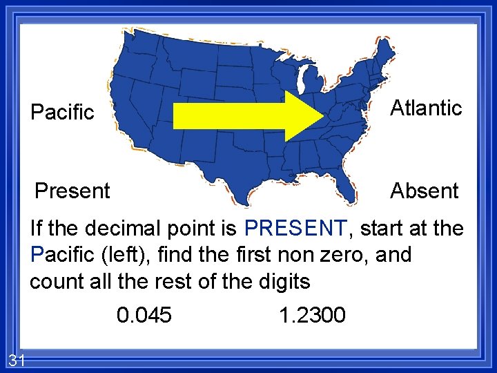 Pacific Atlantic Present Absent If the decimal point is PRESENT, start at the Pacific