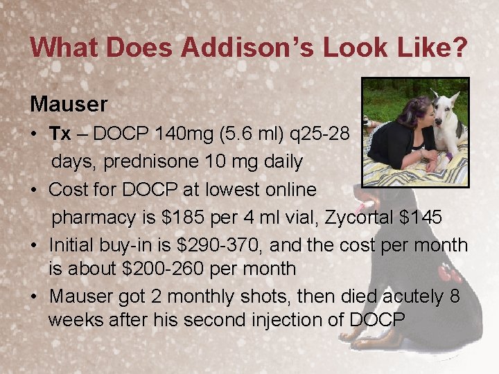 What Does Addison’s Look Like? Mauser • Tx – DOCP 140 mg (5. 6