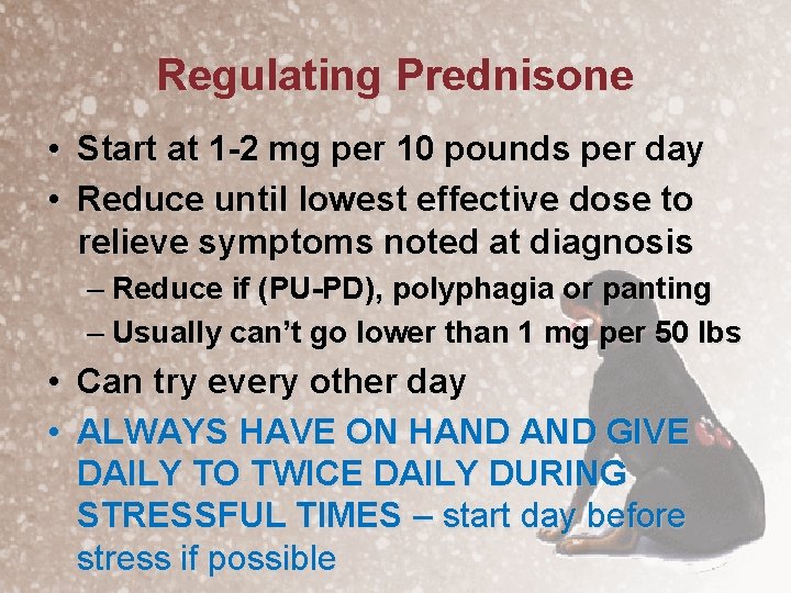 Regulating Prednisone • Start at 1 -2 mg per 10 pounds per day •