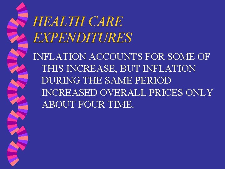 HEALTH CARE EXPENDITURES INFLATION ACCOUNTS FOR SOME OF THIS INCREASE, BUT INFLATION DURING THE