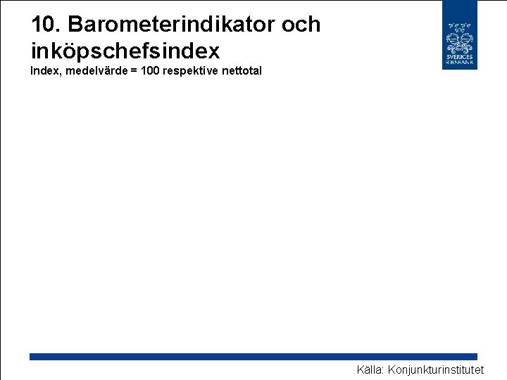 10. Barometerindikator och inköpschefsindex Index, medelvärde = 100 respektive nettotal Källa: Konjunkturinstitutet 