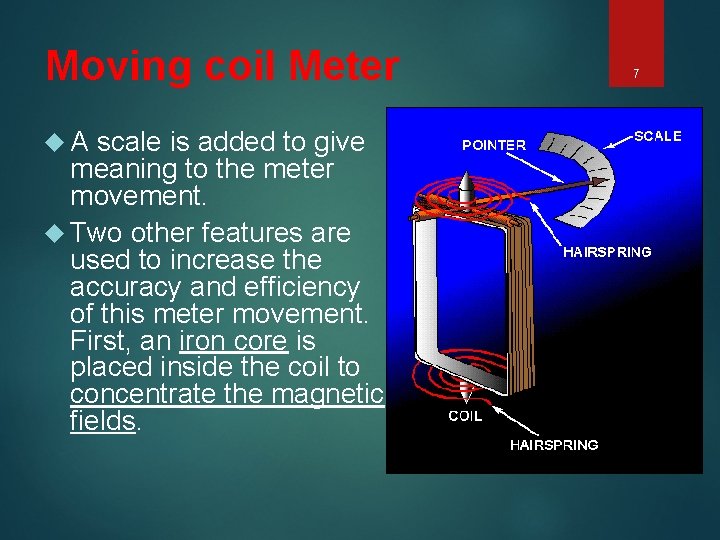 Moving coil Meter A scale is added to give meaning to the meter movement.
