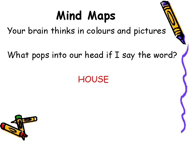 Mind Maps Your brain thinks in colours and pictures What pops into our head