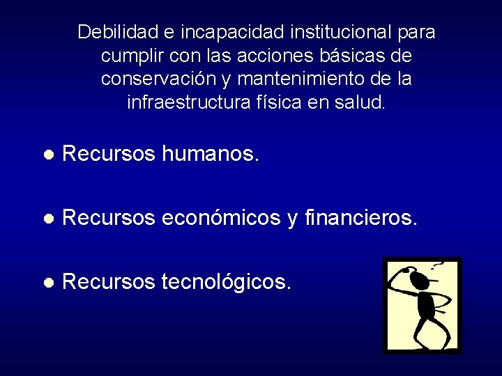 Debilidad e incapacidad institucional para cumplir con las acciones básicas de conservación y mantenimiento